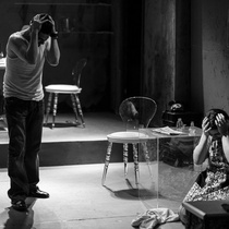 Photographs of rehearsal for the theatrical production, Un mundo de cristal