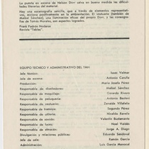 Program for the production, "Maestra Vida" (Teatro Musical de La Habana)