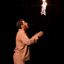 Photographs of rehearsal for the theatrical production, Dos viejos pánicos