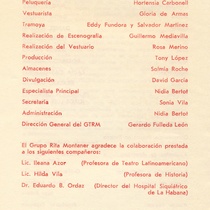 Program for the theatrical production, Arriba corazon