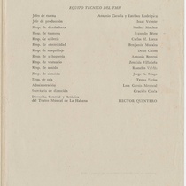 Program for the production, "Una señora comediante (Teatro Musical de La Habana)