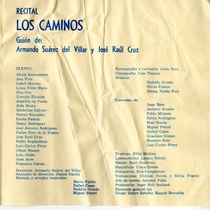 Program for the staged recital, Los caminos