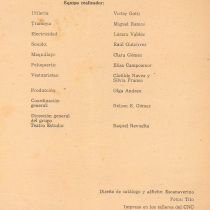 Program for the theatrical production, Contigo pan y cebolla