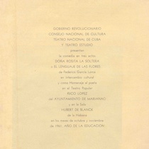 Program for the theatrical production, Doña Rosita la soltera