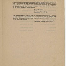 Program for the production, "En el viejo varietés (Teatro Musical de La Habana)