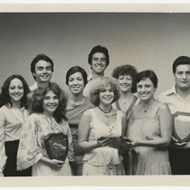 T. M. Rojas, E. Martell, M. A. Abadía, J.F. Noroña, I. Mitjans, C. DoMuiño, R. Diamé, L. Menci, P. Palacios, R. González, and M. Madruga holding performance award for the production, "El gran teatro del mundo"