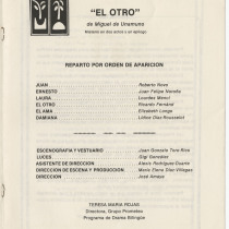 Program for the production, "El otro" (The other)