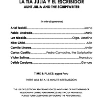 Program for the theatrical production, La tía Julia y el escribidor