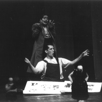 Photograph of Déxter Cápiro (Orestes Garrigó) and Gilda Bello (Electra) in the production, "Electra Garrigó"