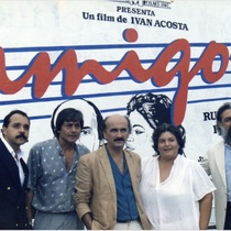 Photograph of Iván Acosta,  Reynaldo Medina, Rubén Rabasa, Luisa Gil, Juan Granda at the premiere of the film Amigos