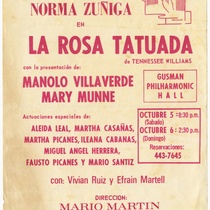 Playbill for the production, "La rosa tatuada" (The rose tattoo)