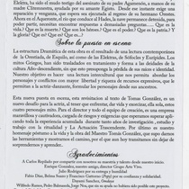 Program for the theatrical production, Elektra: la danza de los muertos