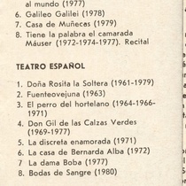 Program for the theatrical production, El travieso Jimmy, Bodas de sangre, Contigo pan y cebolla