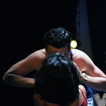 Photographs of a rehearsal for the theatrical production, Talco, un drama de tocador