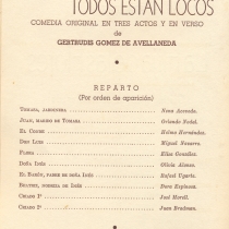 Program for the production, "La hija de las flores o Todos están locos" 