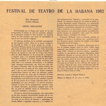 Program for the festival, Festival de Teatro de La Habana 1982