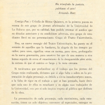 Program for the theatrical production, Contigo pan y cebolla