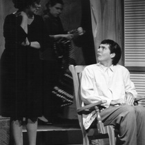 Photograph of Déxter Cápiro (Vicente), Patricia Azán (Emilia) and Anna Silvetti (Laura) in the production, “El no”