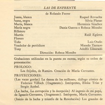 Program for the theatrical productions, "La repetición" y "Las de enfrente"