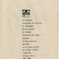 Program for the theatrical production, El Mago de Oz