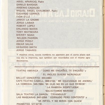 Program for the theatrical production, Santa Camila de la Habana Vieja