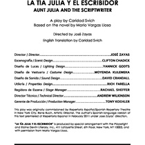 Program for the theatrical production, La tía Julia y el escribidor