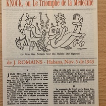 Insert to the program for the theatrical production, Knock, ou Le Triomphe de la Médecine