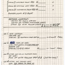 Manuscripts labeled, "Part 1: cue sheet"