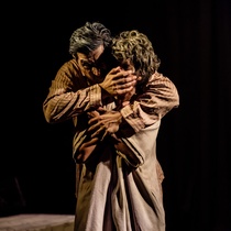 Photographs of rehearsal for the theatrical production, Dos viejos pánicos