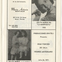 Program for the production, "60 Aniversario en el arte de Julita Muñoz"