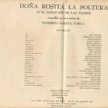 Program for the theatrical production, Doña Rosita la soltera