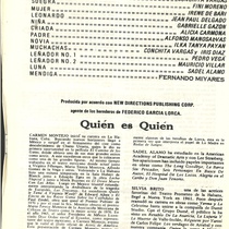 Program for the theatrical production, Bodas de Sangre and El efecto de los rayos gamma sobre las caléndulas