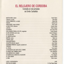 Program for the production, "El relojero de Córdoba"