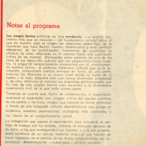 Program for the production, "Los juegos santos"