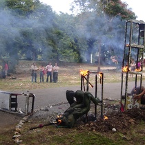 Photograph of the performance, "Humo en las altas torres"