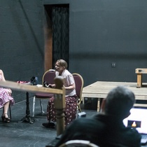 Photographs of a rehearsal for the theatrical production, El día que me quieras