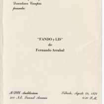 Invitation for the production, "Fando y Lis"