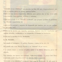 Program for the theatrical production, Pasado a la criolla