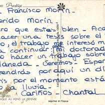 Postcard from Chantal to Francisco Morín