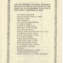 Playbill for the concert, "Elio Roca"