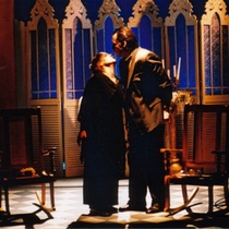 Photograph of Déxter Cápiro (Vicente) and Patricia Azán (Emilia) in the production, “El no”