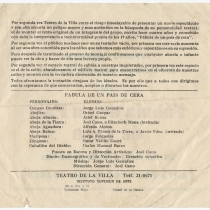 Program for the theatrical production, Fábula de un país de cera