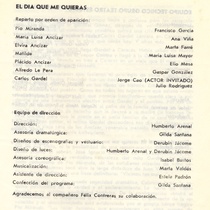 Program for the theatrical production, "El dia que me quieras"