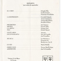 Program for the production, "Prometeo"