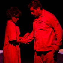 Photographs of rehearsal for the theatrical production, Dos viejos pánicos