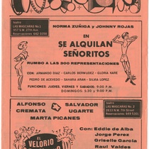 Playbill for the productions, "Se alquilan señoritos"and "Un velorio de Pachencho"