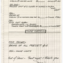 Manuscripts labeled, "Part 1: cue sheet"