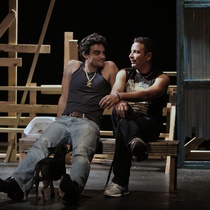 Photographs of a rehearsal for the theatrical production, Talco, un drama de tocador