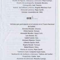 Program for the theatrical production, Shangó de Ima