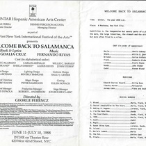 Program for the theatrical production, Welcome Back to Salamanca